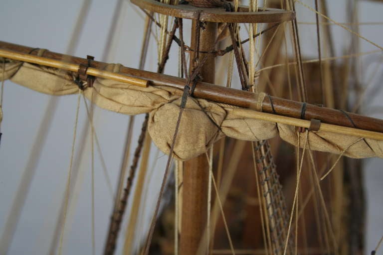 20th Century Wooden Model Ship with French Flag