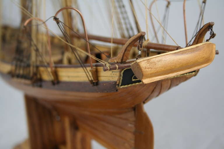 Wooden Model Ship with French Flag 2