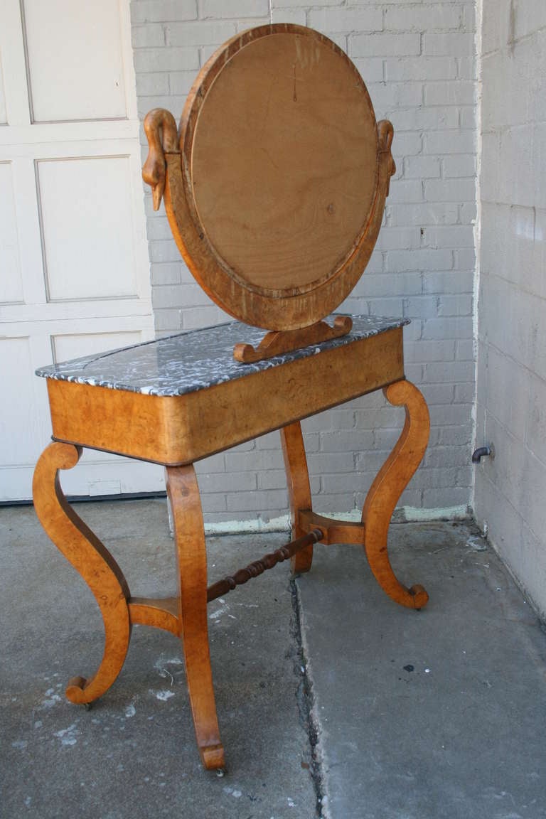 Rare Charles X Era Burled Elm Marble-Top Vanity Table with Swan Motif 5