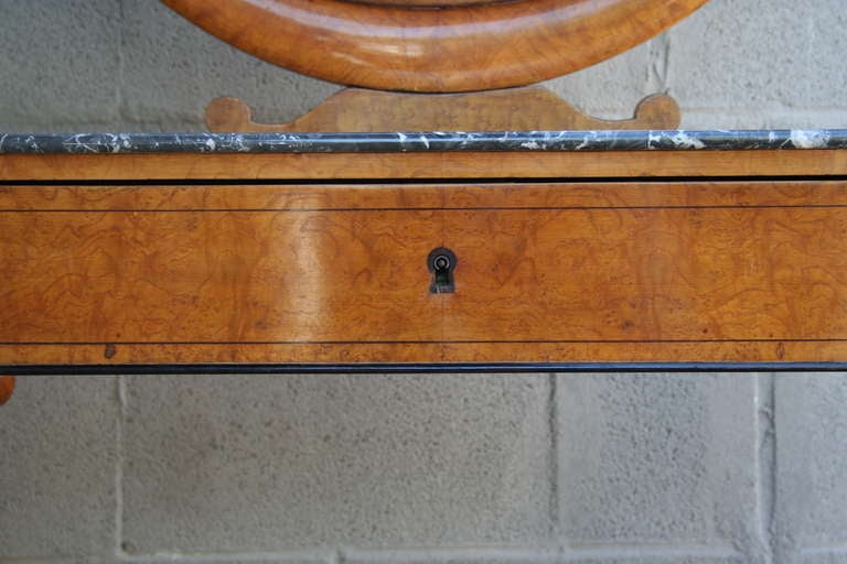 Rare Charles X Era Burled Elm Marble-Top Vanity Table with Swan Motif 2