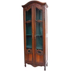 Hand Carved Normandy Vitrine or Bibliotheque with Original Glass