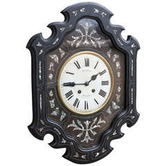 Napoleon III Period Black Lacquer and Mother of Pearl Wall Clock