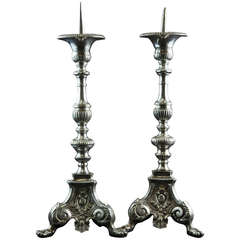 Large 19th Century Silverplate Bronze Prickets or Candleholders