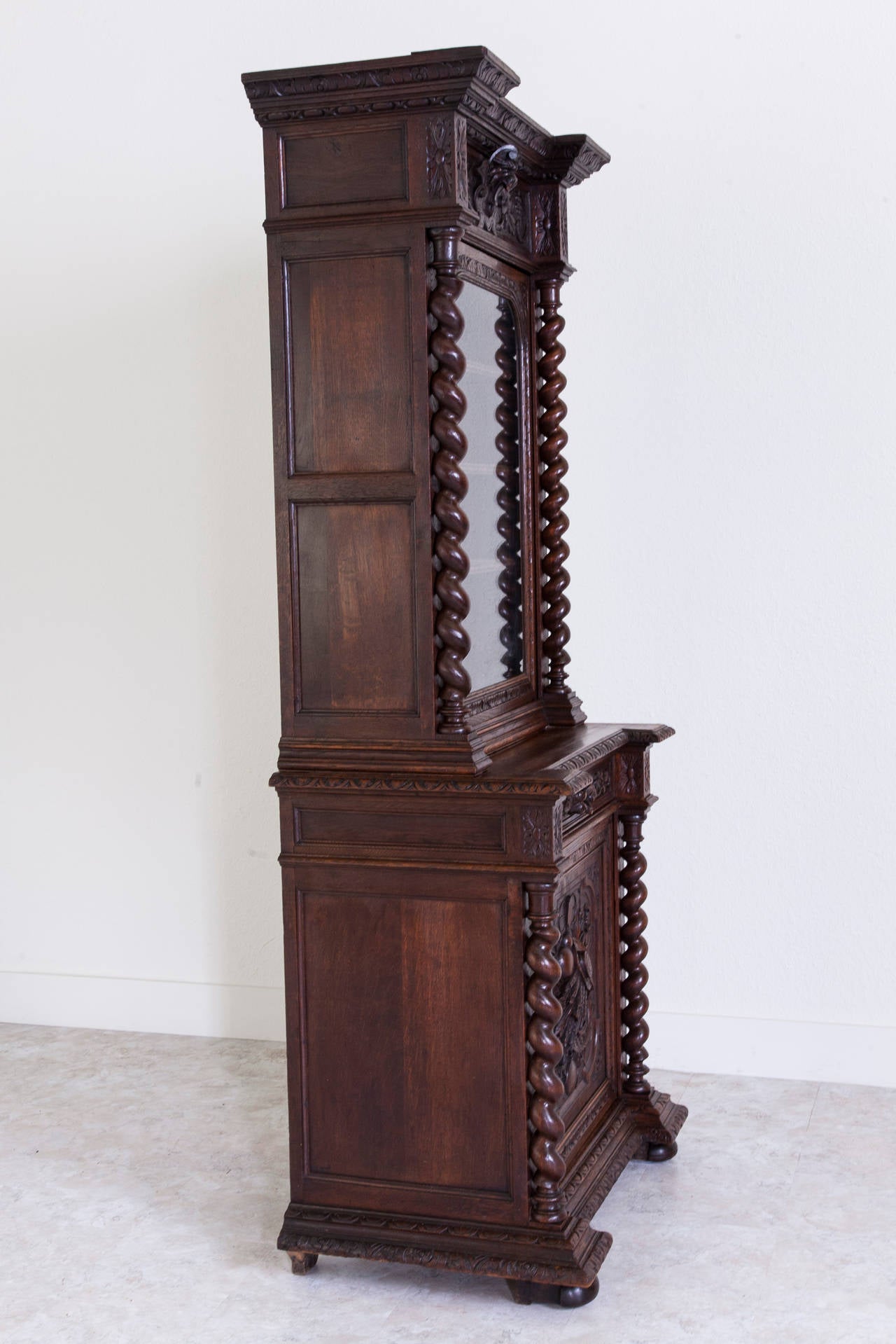 19th Century French Oak Louis XIII Buffet Deux Corps or China Cabinet 2