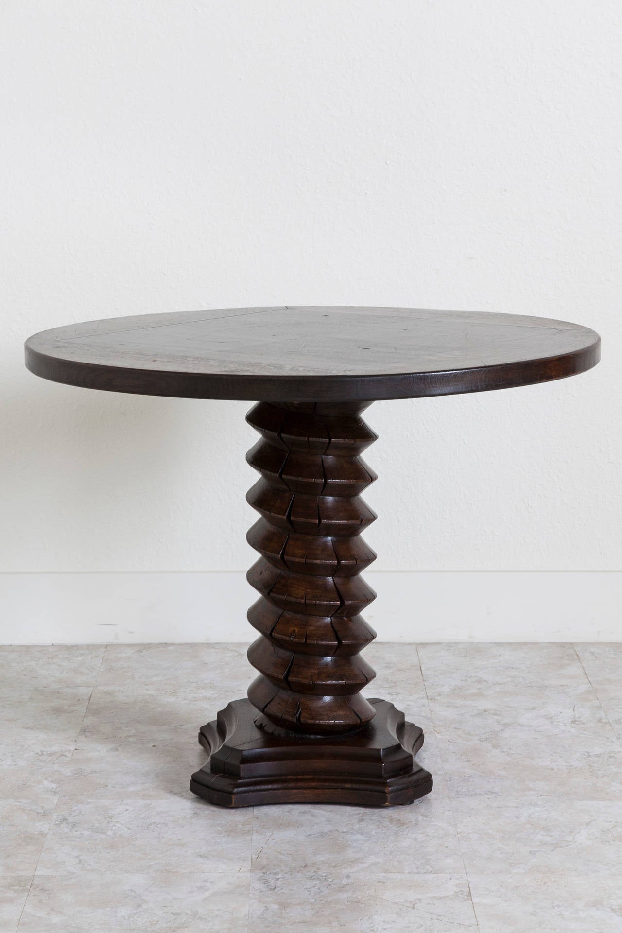19th Century French Pedestal Table Made from Solid Oak Apple Press Screw 3