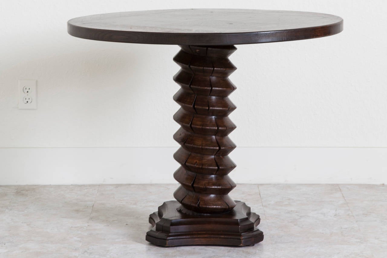19th Century French Pedestal Table Made from Solid Oak Apple Press Screw 4