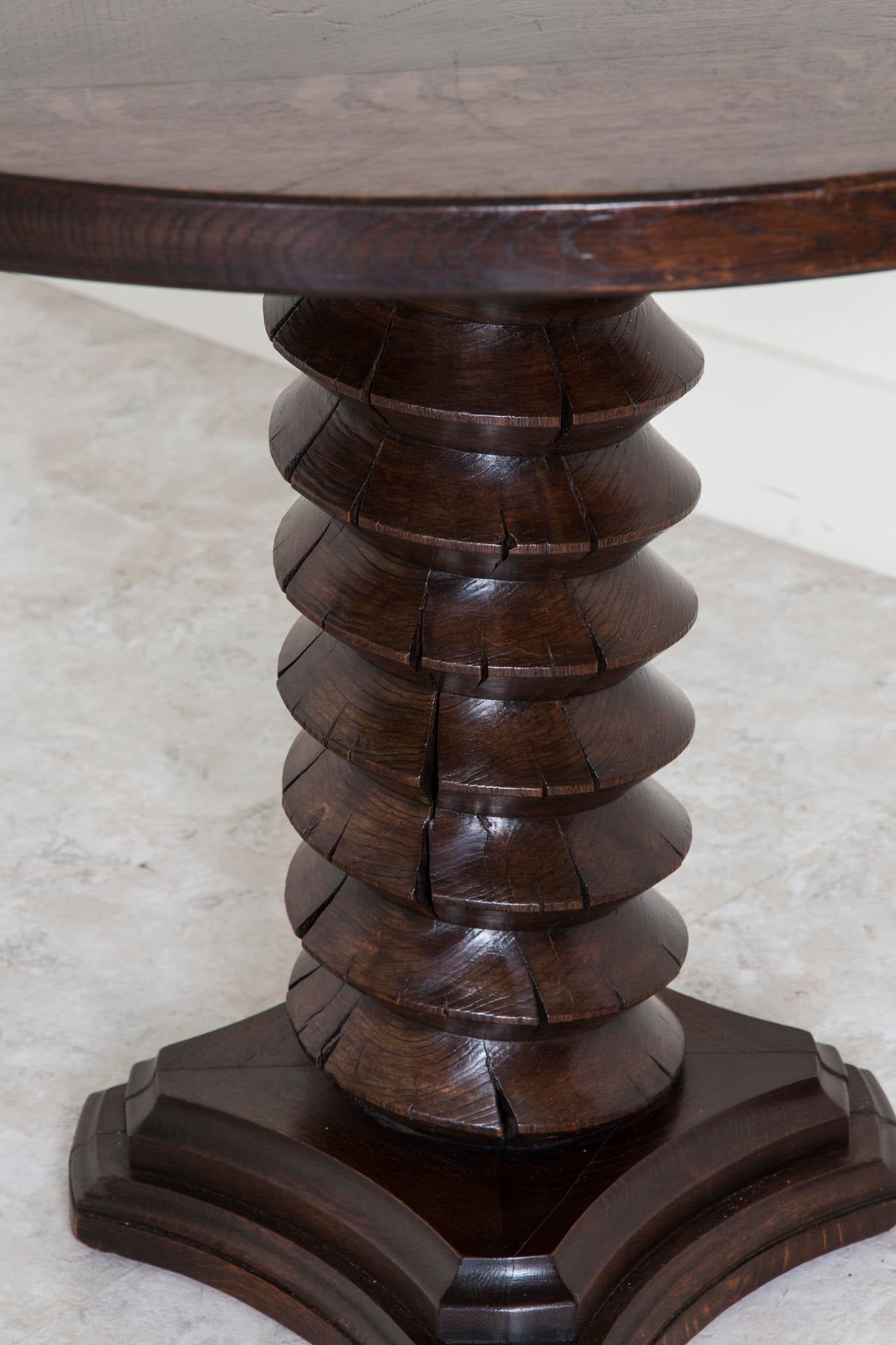 19th Century French Pedestal Table Made from Solid Oak Apple Press Screw 2