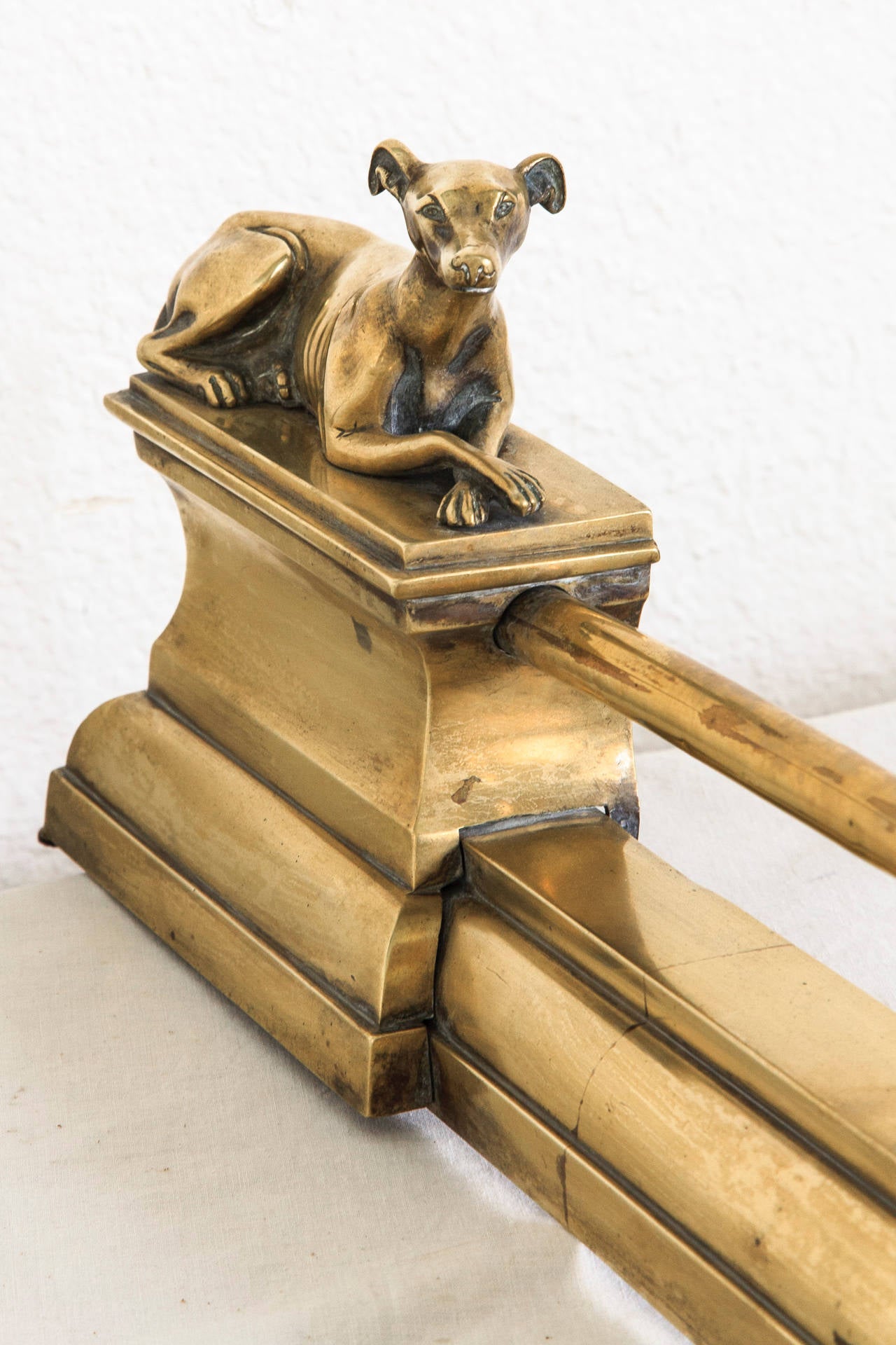 19th Century French Bronze Fireplace Fender Featuring Greyhound Dogs