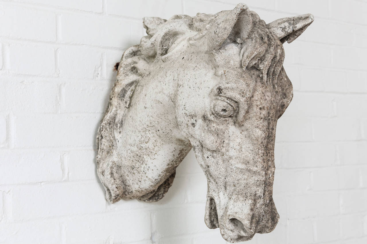 Mid-Century French Limestone Horse Head Sculpture from a Private Stable 6