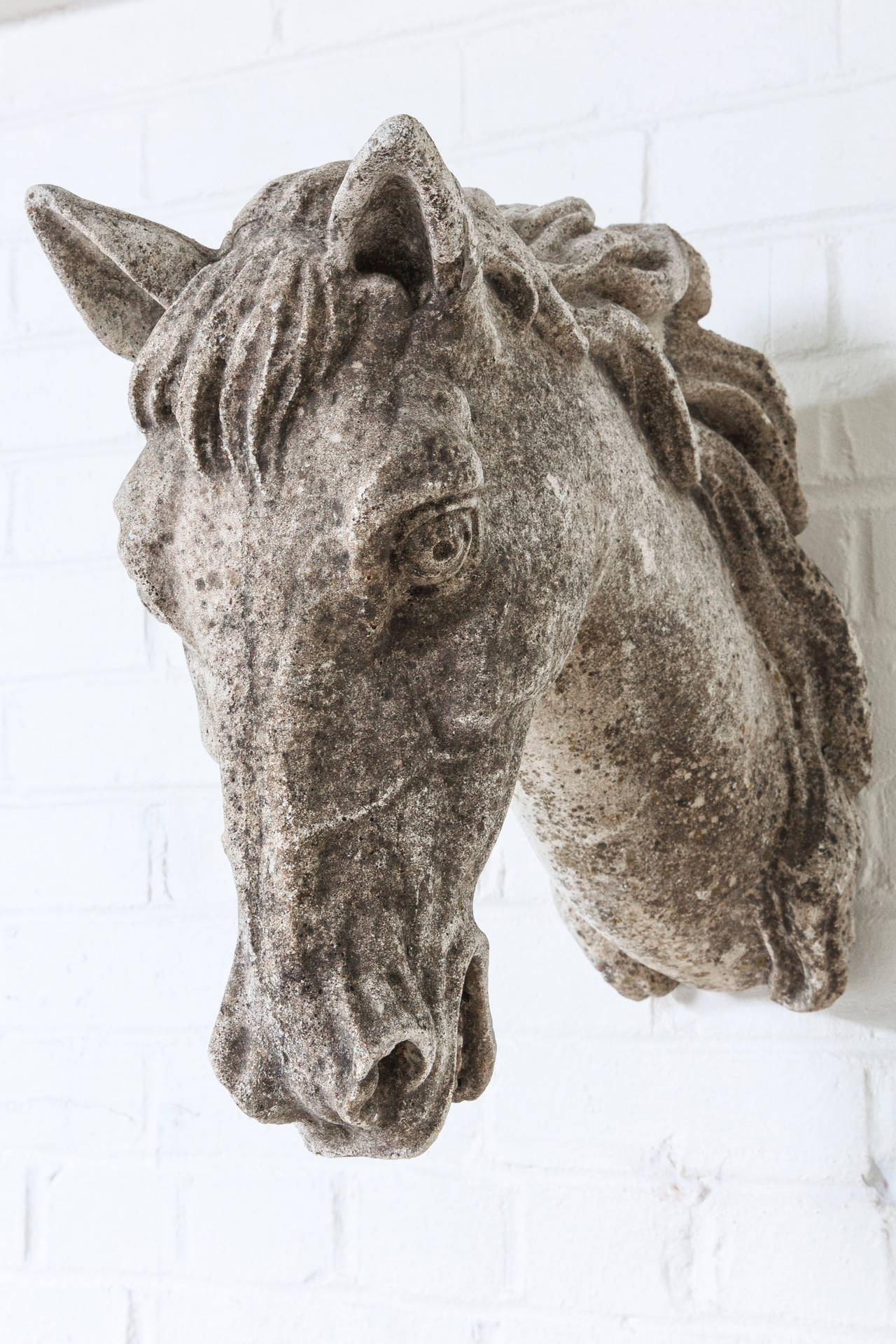Mid-Century French Limestone Horse Head Sculpture from a Private Stable 1