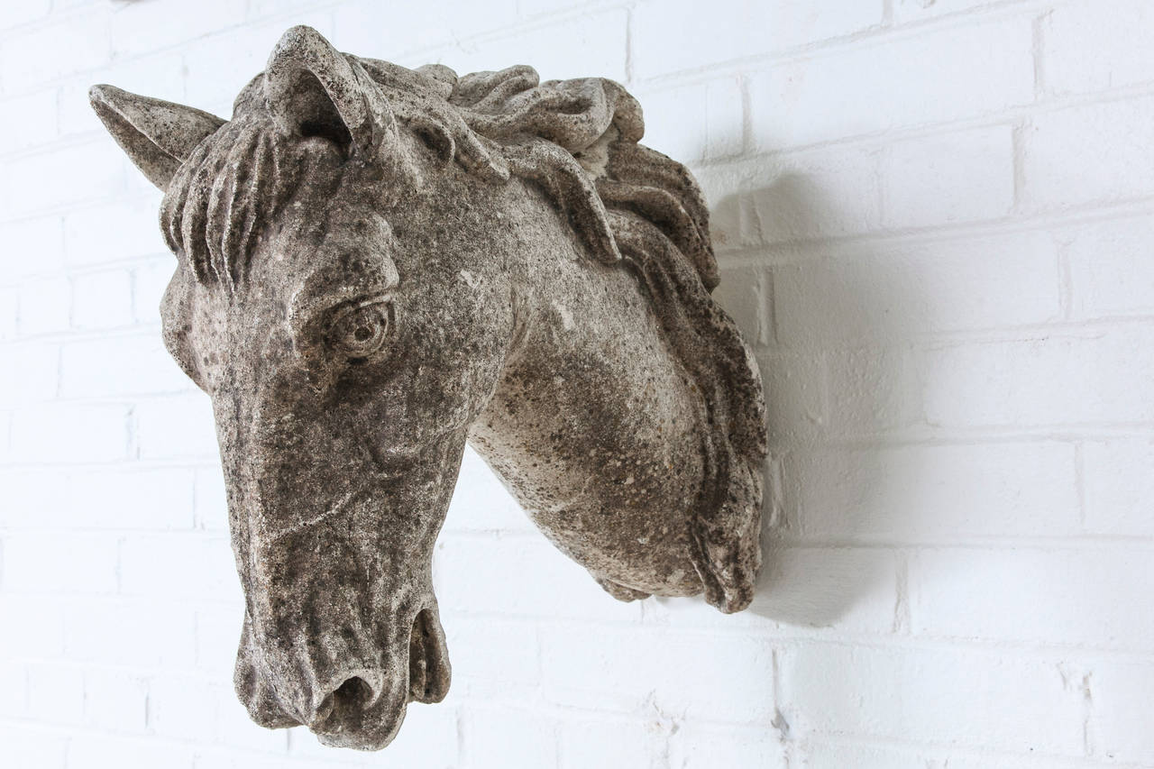Mid-Century French Limestone Horse Head Sculpture from a Private Stable In Excellent Condition In Fayetteville, AR