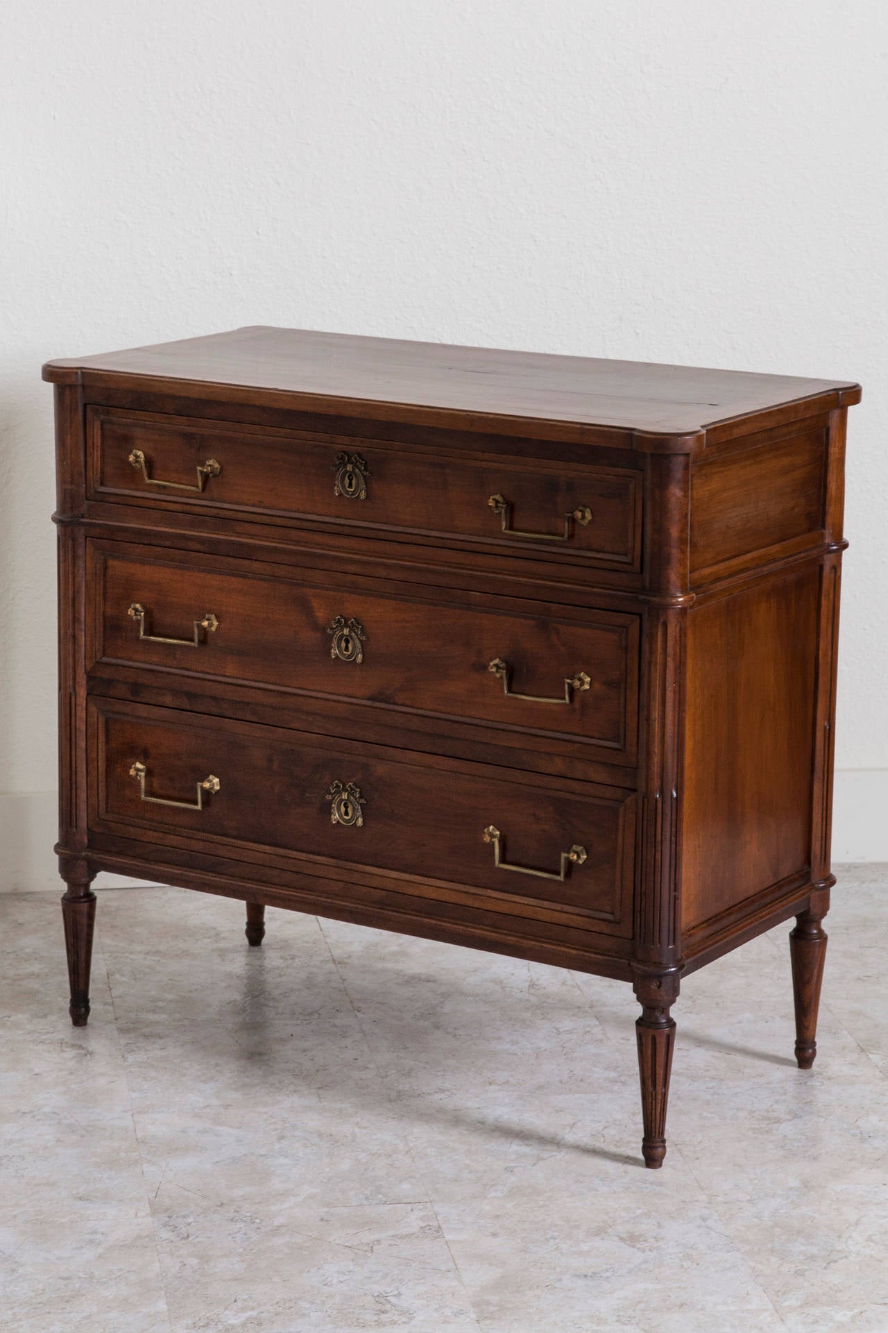 19th Century French Walnut Louis XVI Style Commode with Bronze Hardware 2