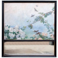 French Brasserie Trumeau Mirror With Oil Painting