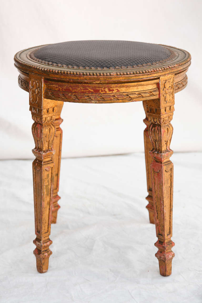 French Hand Carved Giltwood Vanity Stool