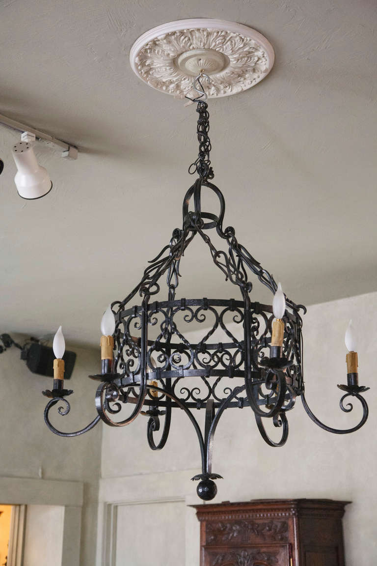 Large French Hand Forged Iron Chandelier