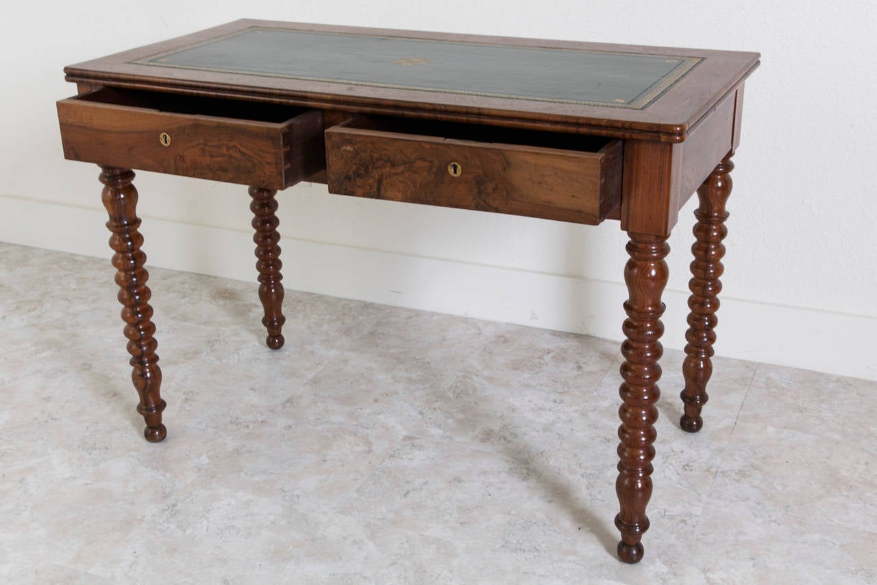 Period Louis Philippe Burled Walnut Leather Top Writing Table or Desk 5