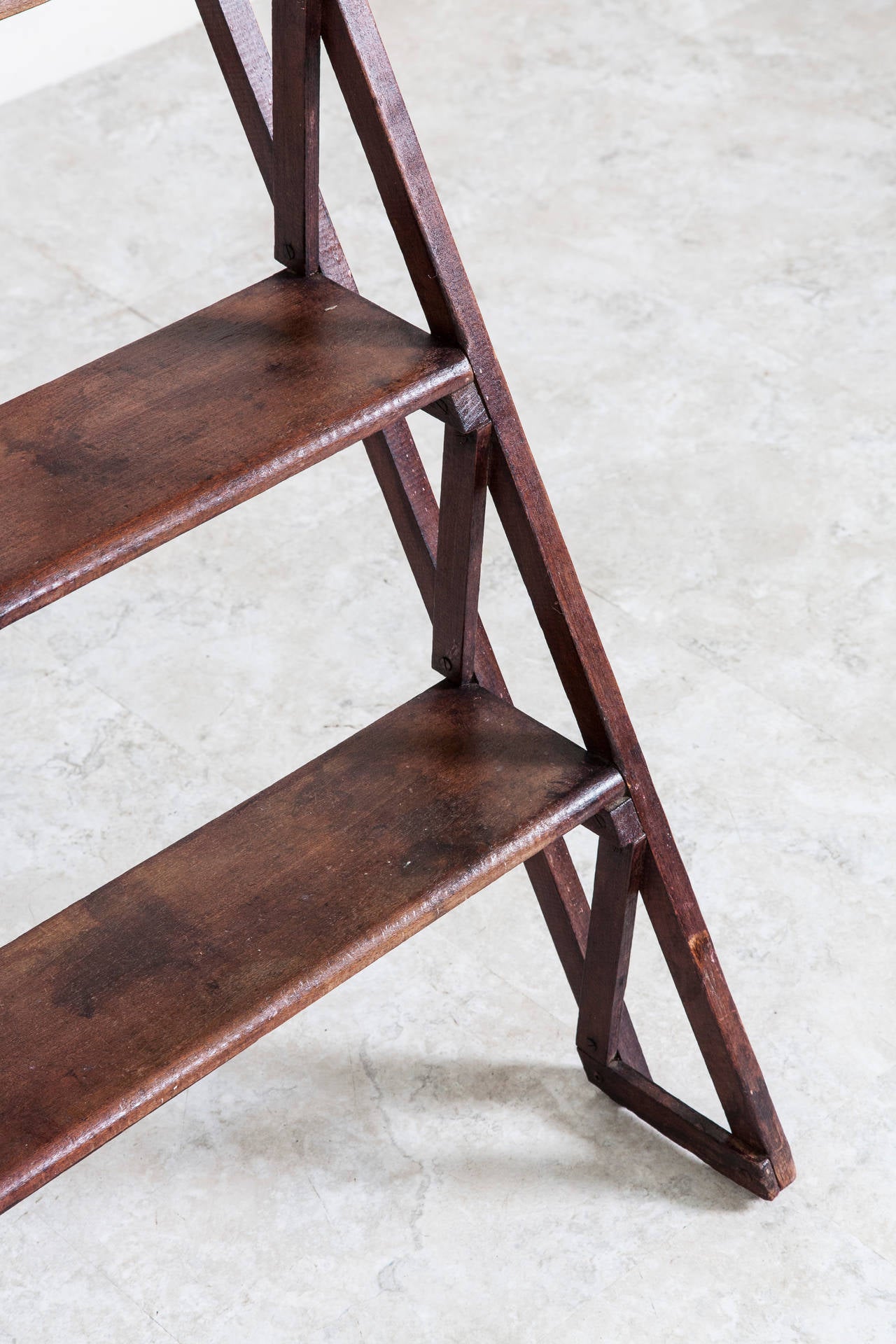 20th Century Antique French Handmade Beechwood Library Ladder