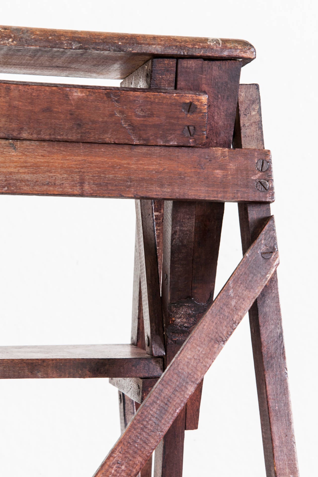 Antique French Handmade Beechwood Library Ladder 3