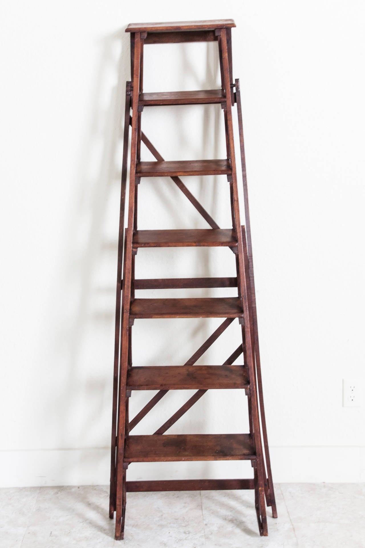 Antique French Handmade Beechwood Library Ladder 2
