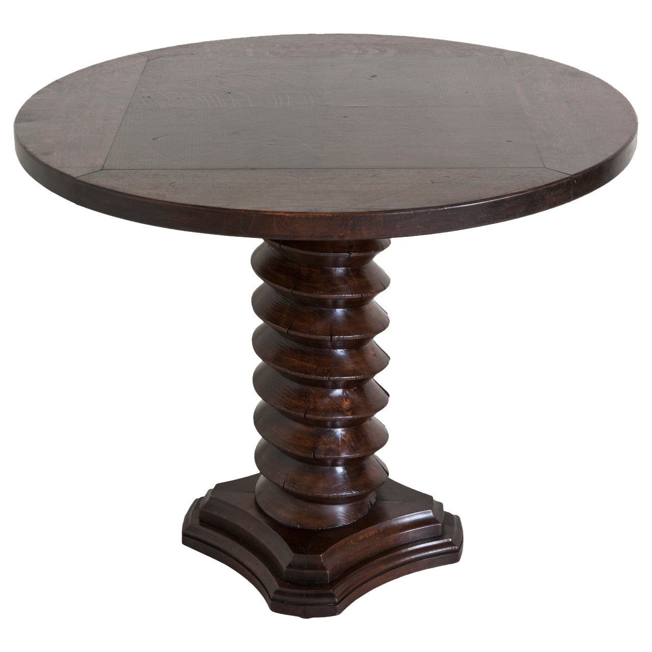 19th Century French Pedestal Table Made from Solid Oak Apple Press Screw