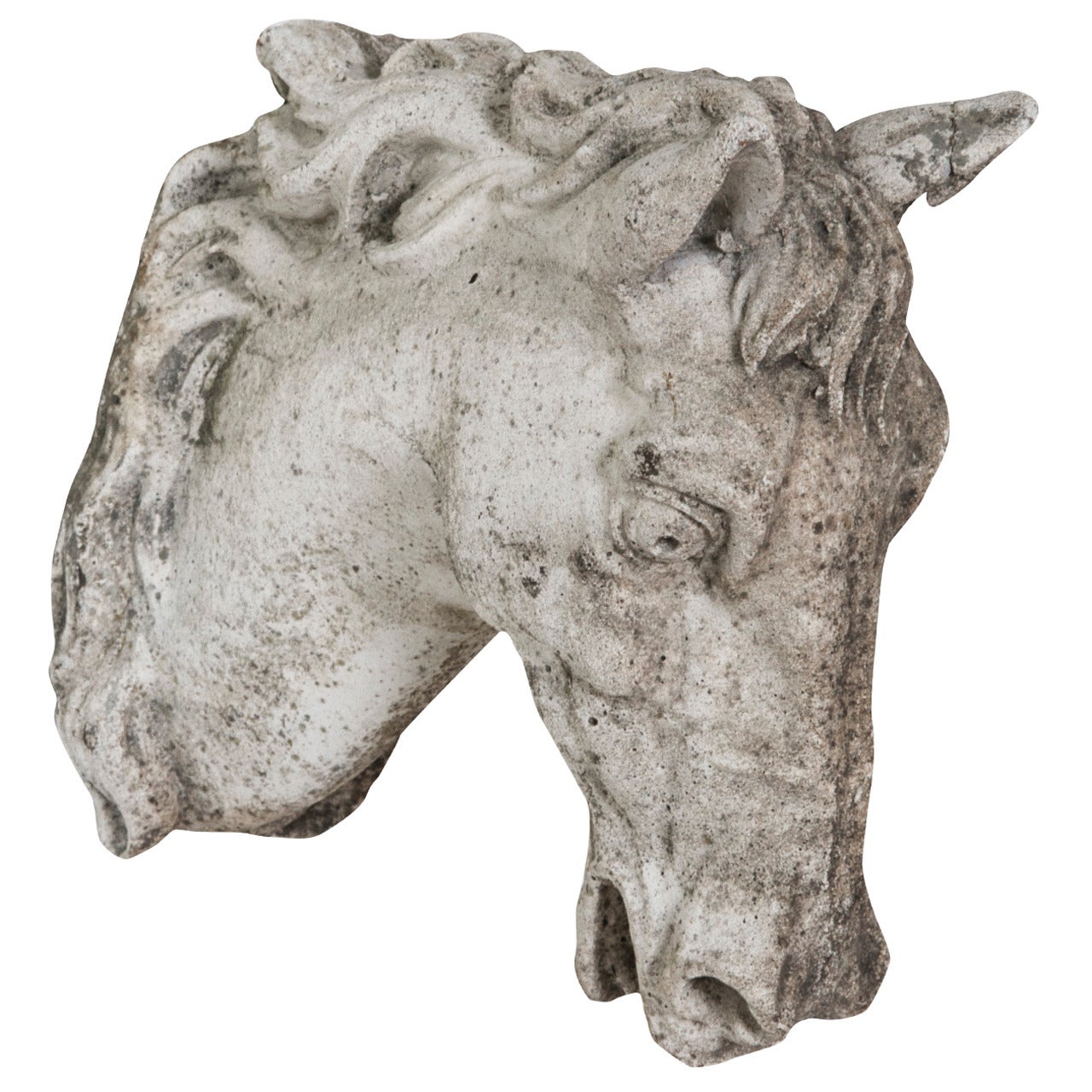 Mid-Century French Limestone Horse Head Sculpture from a Private Stable