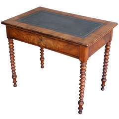 Louis Philippe Era Burled Walnut Leathertop Writing Table or Desk