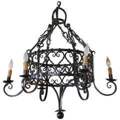Antique Large French Hand Forged Iron Chandelier