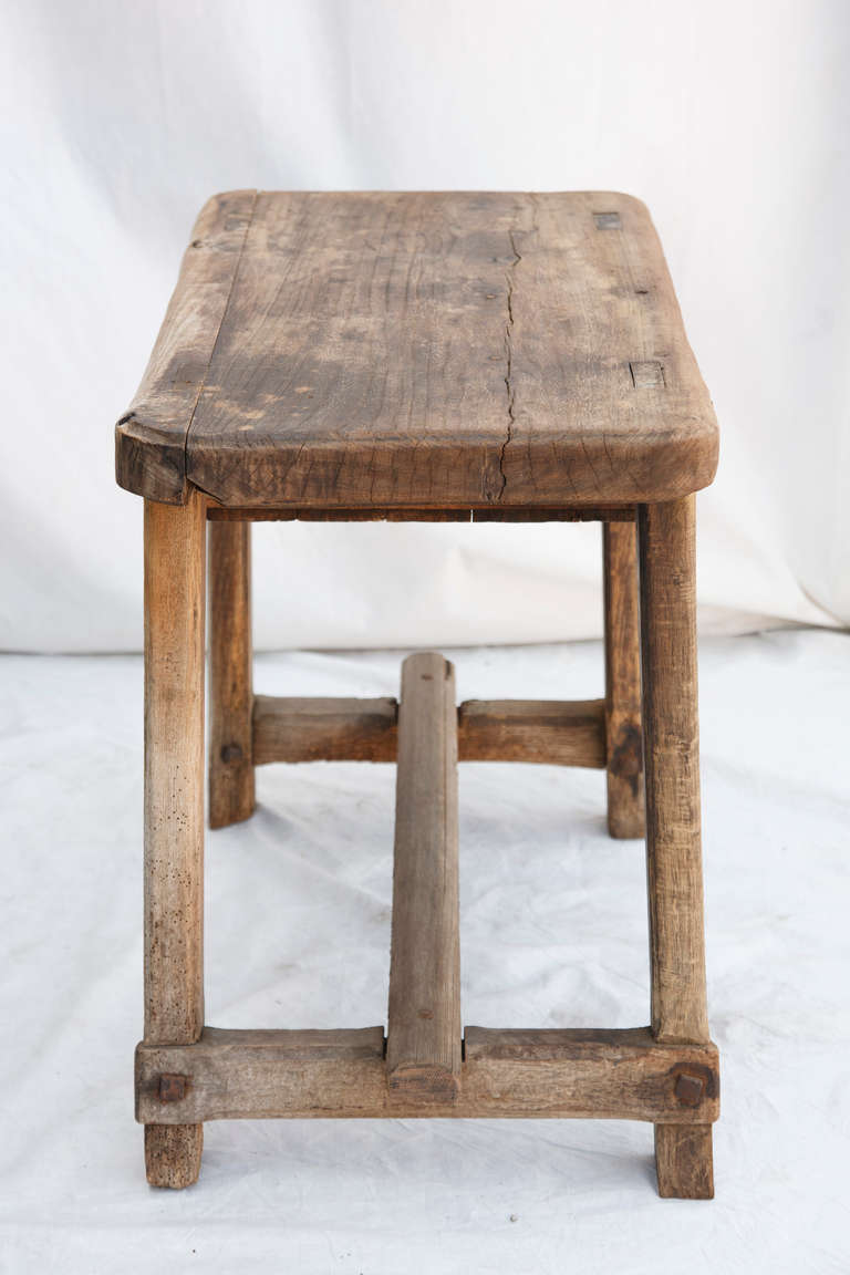 19th Century Rustic Hand Hewn Dairy Bench With Single Drawer