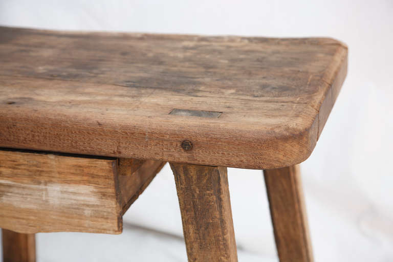 Rustic Hand Hewn Dairy Bench With Single Drawer 1