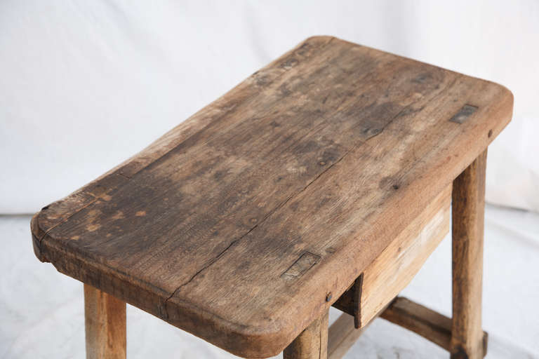 Rustic Hand Hewn Dairy Bench With Single Drawer 4