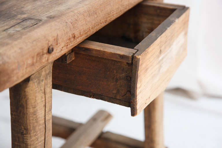 Rustic Hand Hewn Dairy Bench With Single Drawer 5