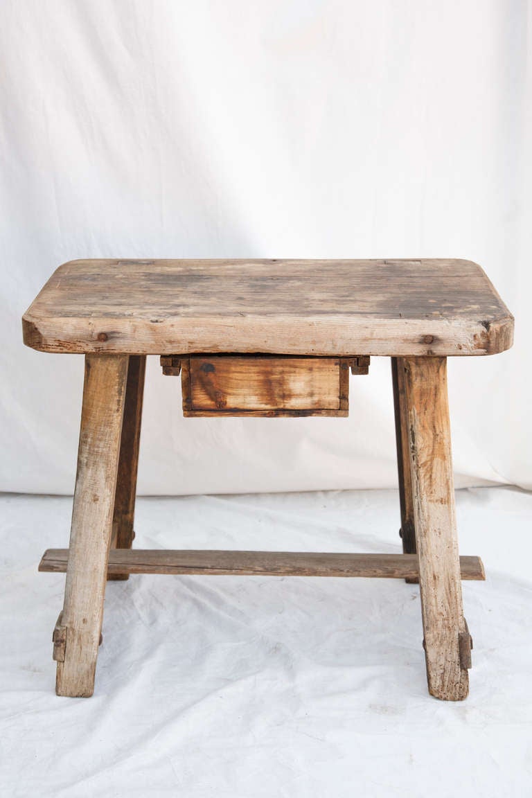 Rustic Hand Hewn Dairy Bench With Single Drawer 3