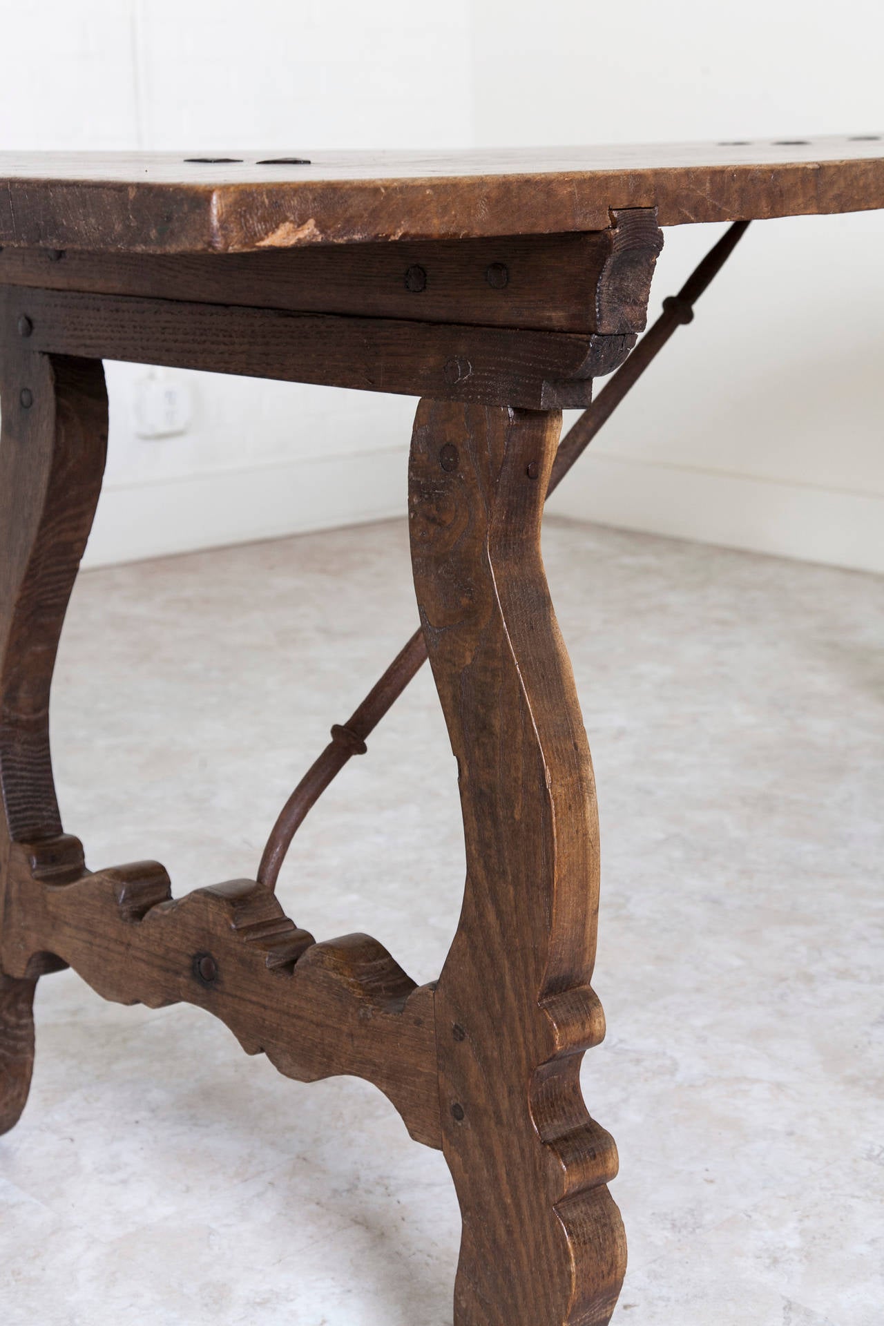 18th Century Walnut Spanish Renaissance Library Table with Iron ...