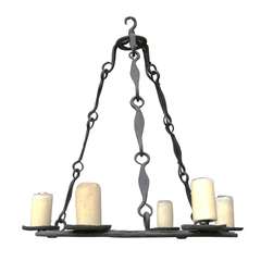 Vintage Hand Forged Iron Chandelier with Six Lights c. 1930