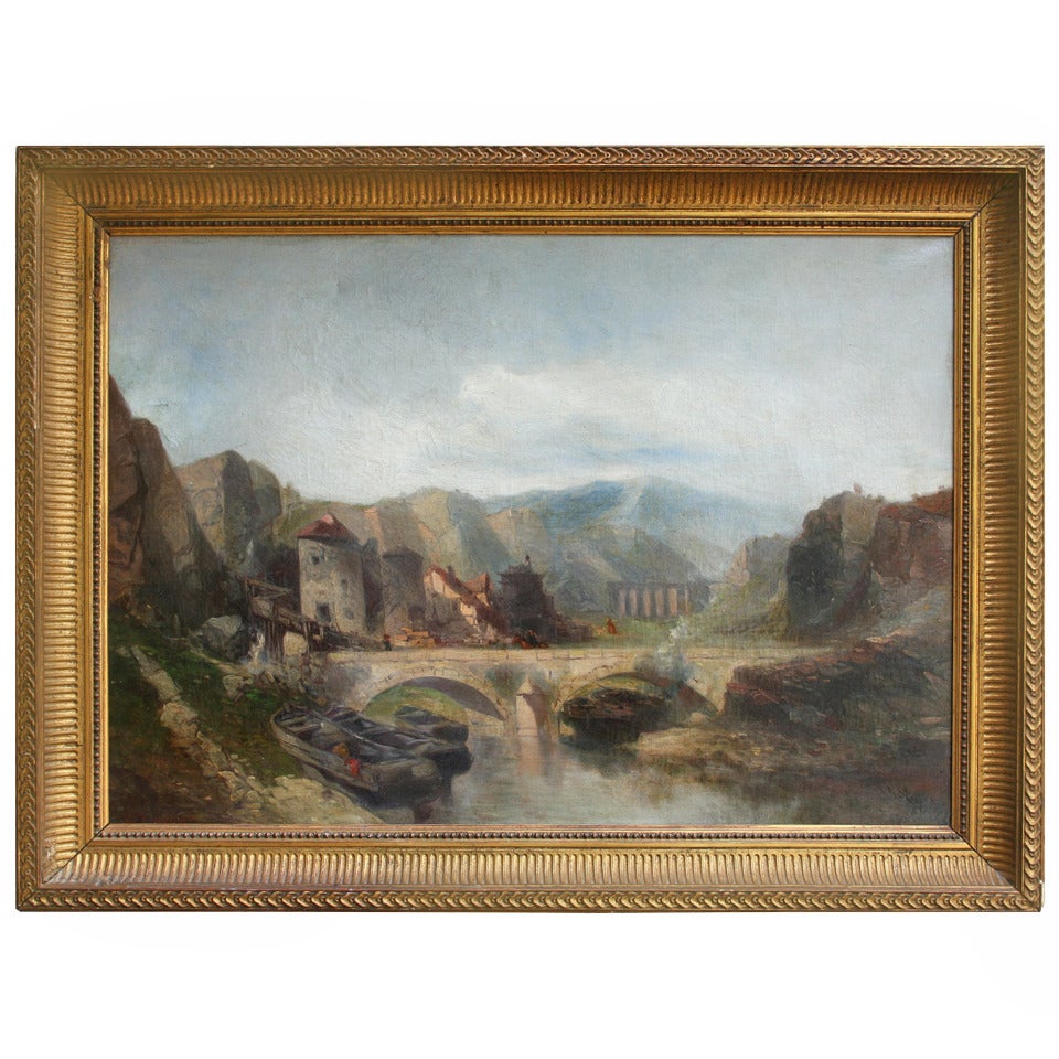 19th Century Italian Landscape in Giltwood Frame