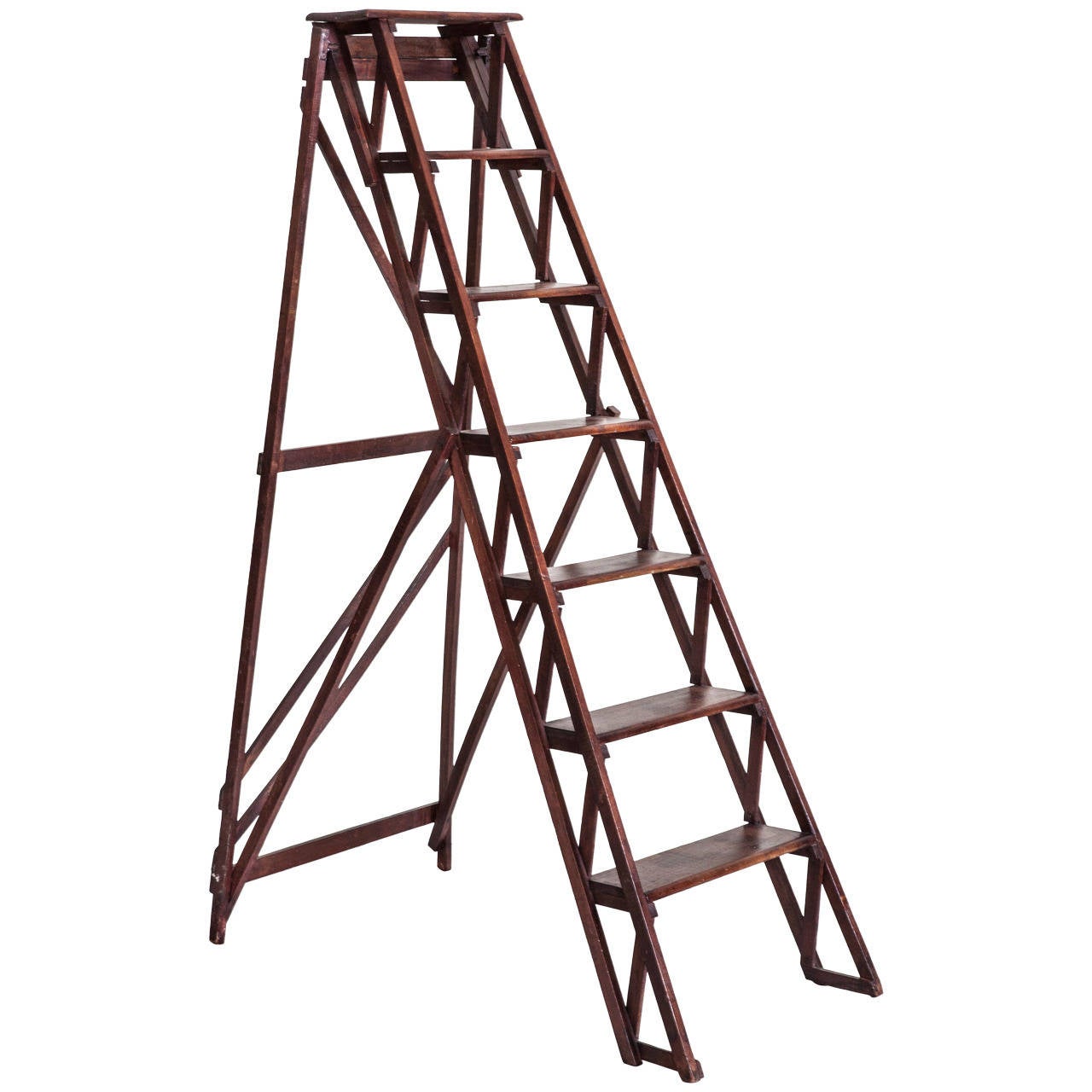 Antique French Handmade Beechwood Library Ladder at 1stdibs