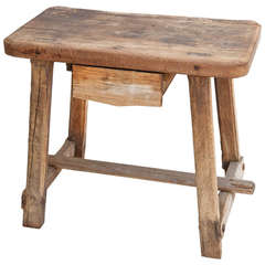 Antique Rustic Hand Hewn Dairy Bench With Single Drawer