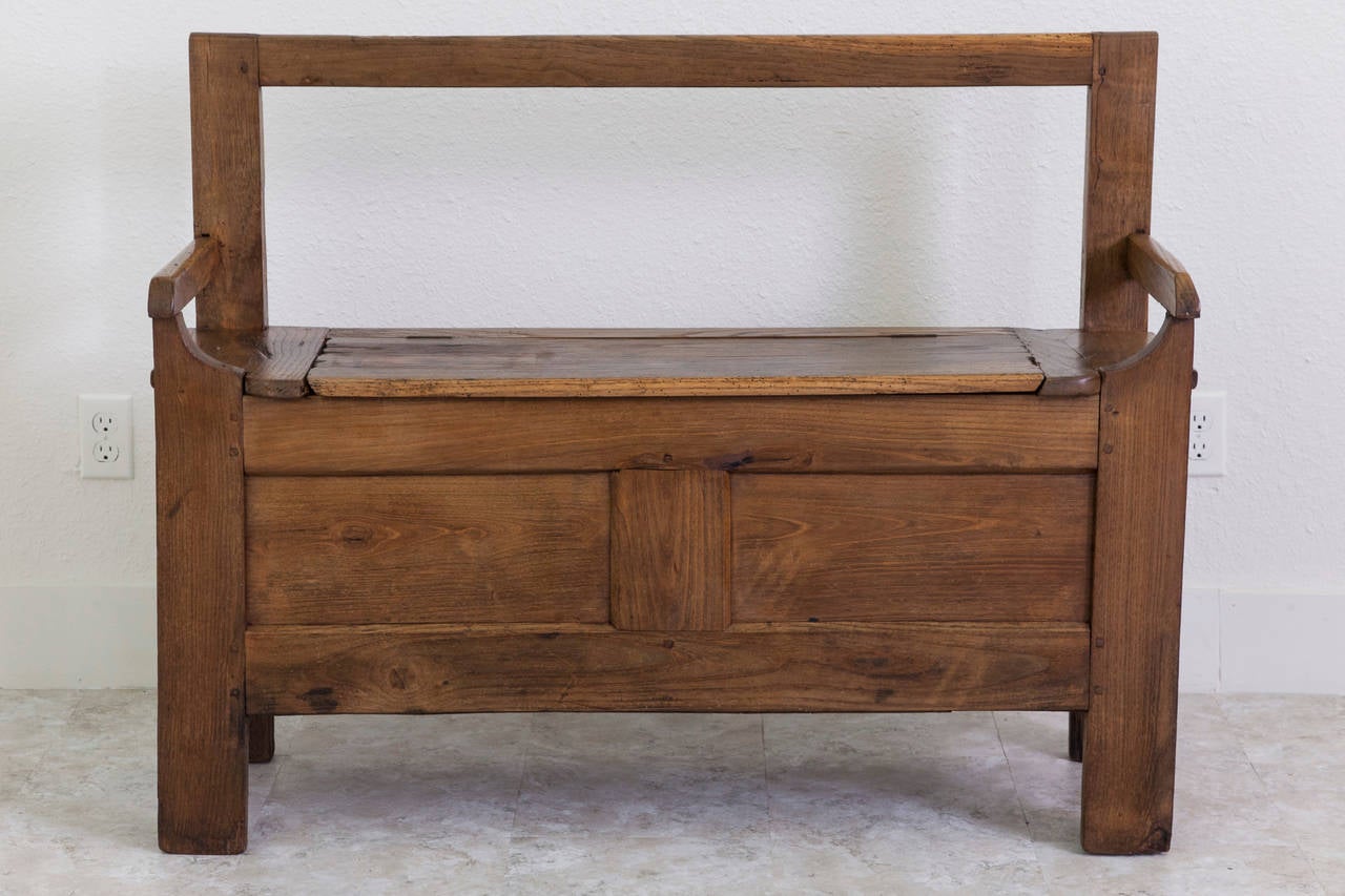 19th Century French Solid Oak Coffer Bench 4