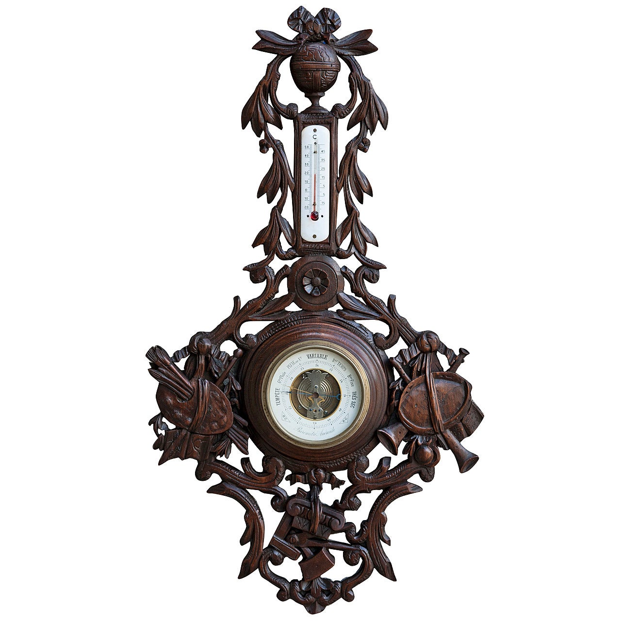 19th Century French Black Forest Barometer with Attributes of Arts and Geography