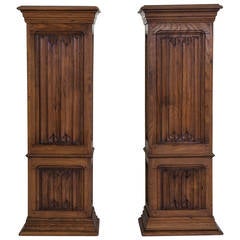 19th Century French Pair of Hand-Carved Linen Fold Columns or Pedestals