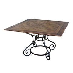 Square Parquetry Table With Iron Pedestal Base