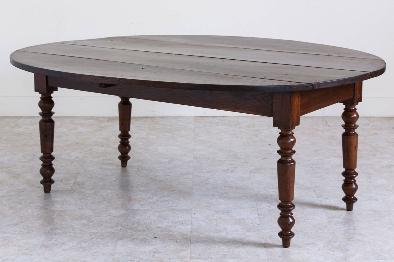 Antique French Oval Farm Table of Solid Walnut 4