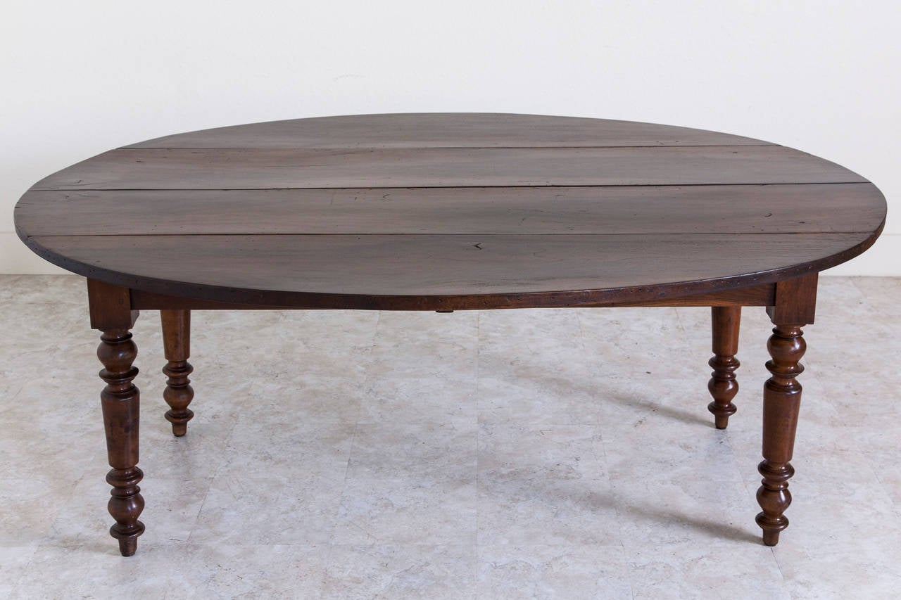 Antique French Oval Farm Table of Solid Walnut 1