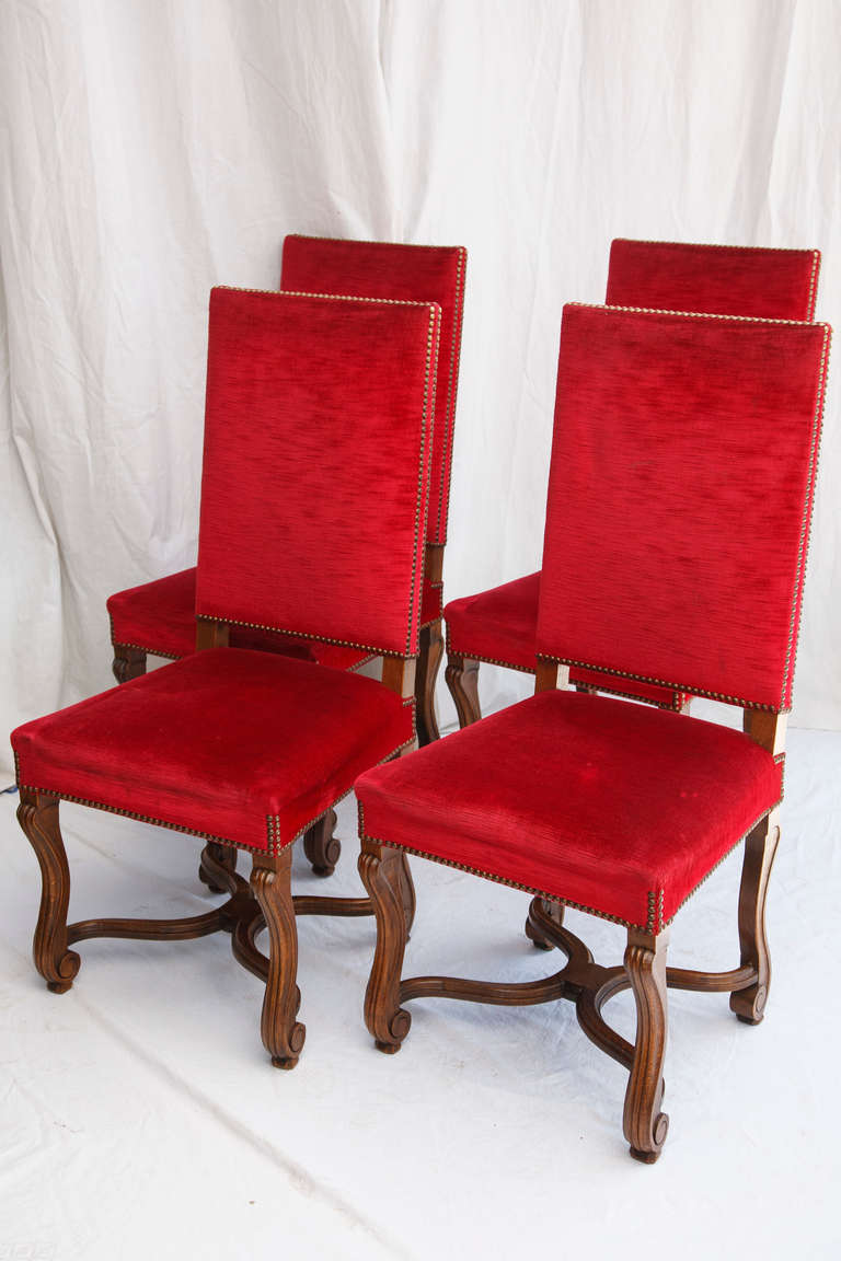 Four Hand-Carved Oak Louis XIV Side Chairs 5