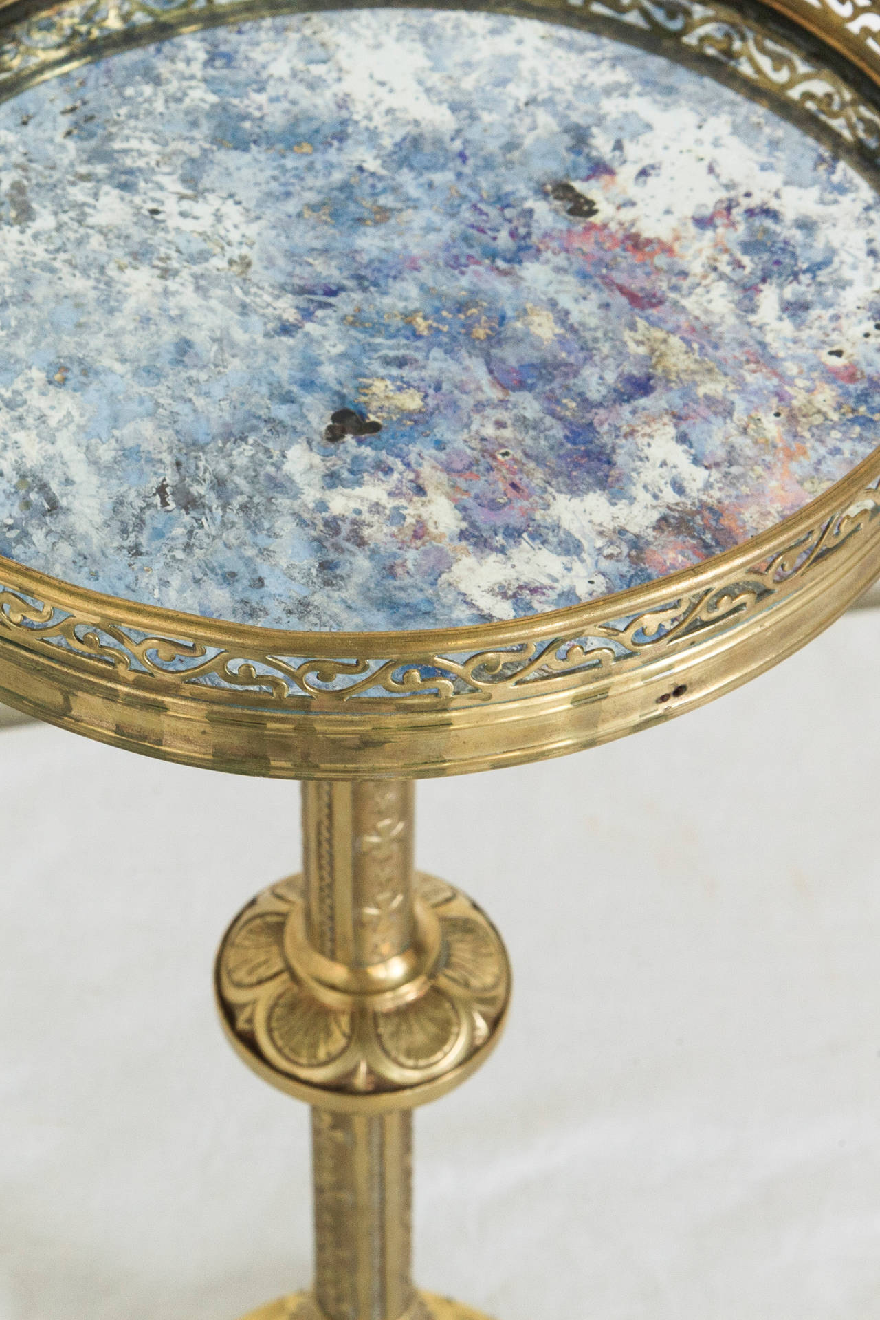 19th Century French Bronze and Antiqued Mirror Pedestal Table or Gueridon 1