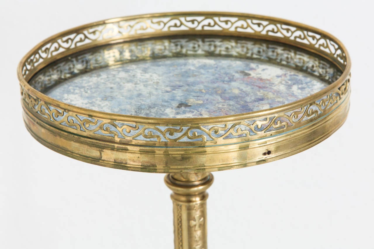 19th Century French Bronze and Antiqued Mirror Pedestal Table or Gueridon 4