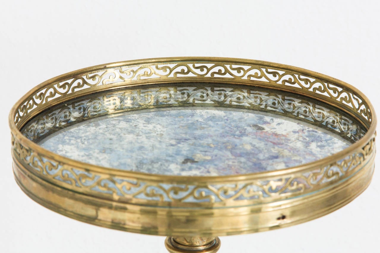 Louis XVI 19th Century French Bronze and Antiqued Mirror Pedestal Table or Gueridon