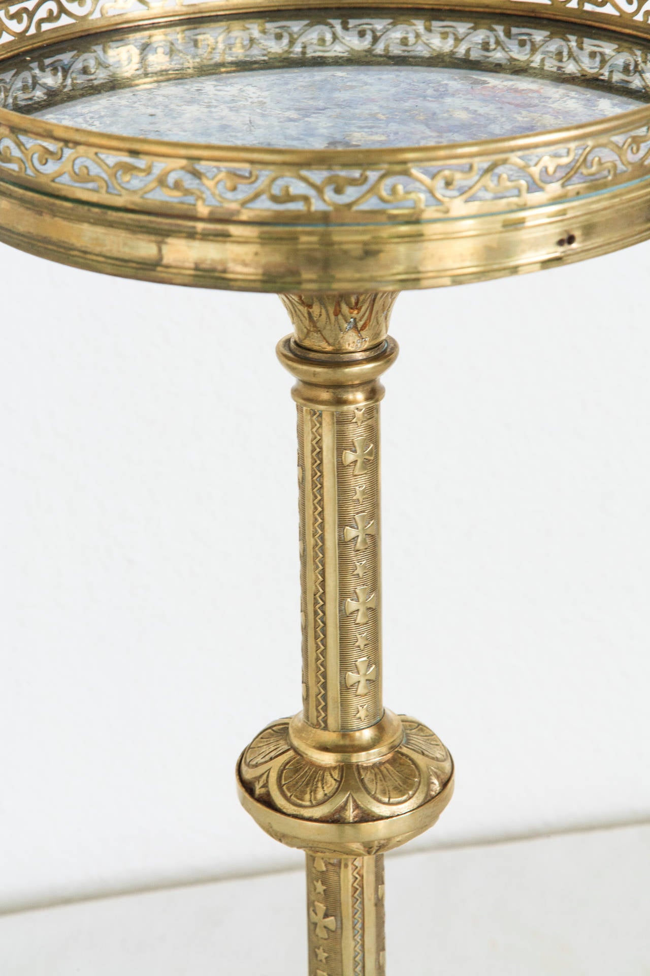 19th Century French Bronze and Antiqued Mirror Pedestal Table or Gueridon 5