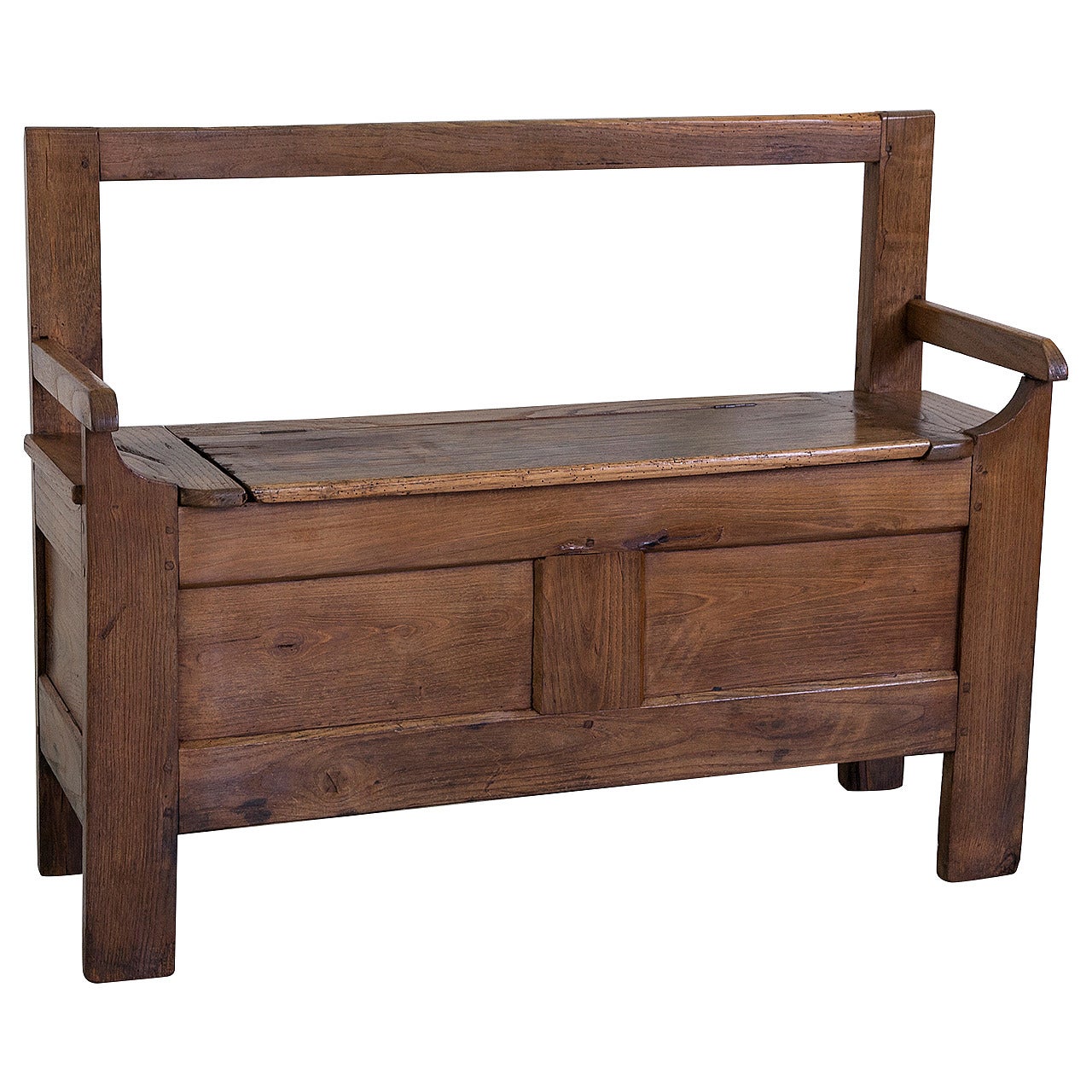 19th Century French Solid Oak Coffer Bench