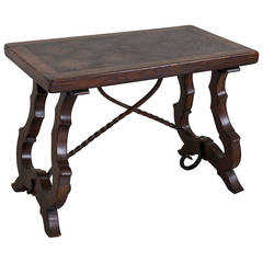 Solid Oak Spanish Style Bench or Coffee Table with Iron Stretchers